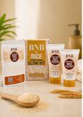 BNB Rice Brightening Glow Kit — 3-in-1 Organic Skincare Set | Face Wash, Scrub & Powder Mask