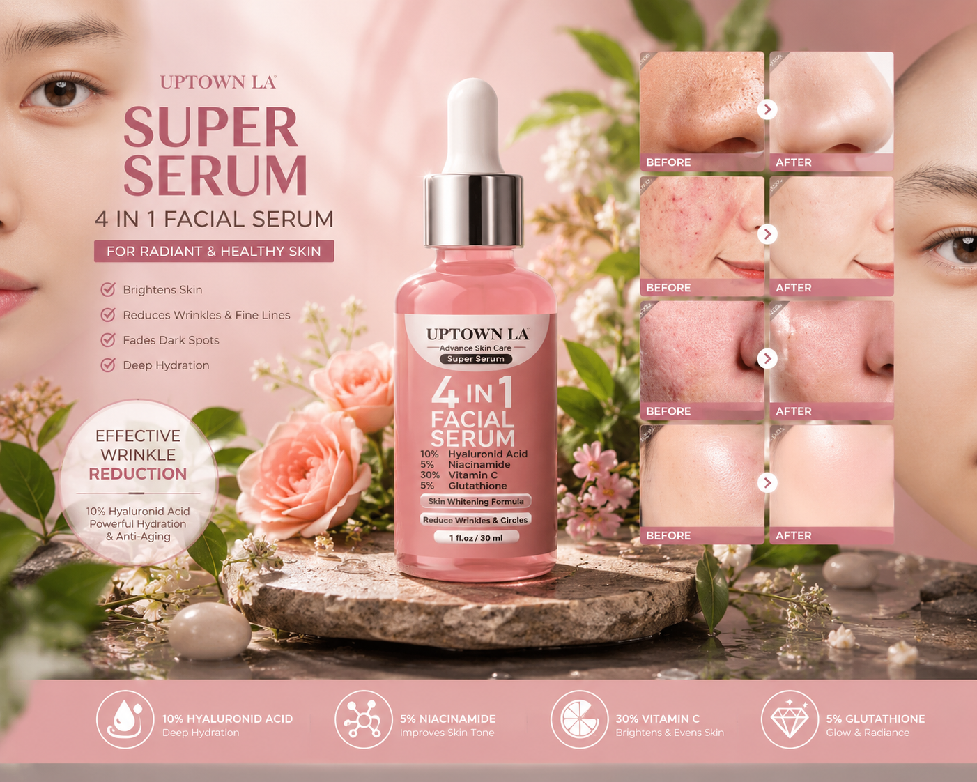 Uptown LA Super Serum 4-in-1 — Vitamin C, Niacinamide, Hyaluronic Acid & Glutathione Face Serum